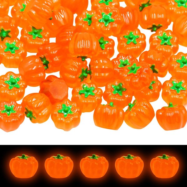 50 PCS Mini Pumpkins for Crafts Dollhouse Fall Decorations Luminous Tiny Pumpkins for Halloween Vase Filler Small Pumpkin Decor for Fairy Garden Micro Landscaping