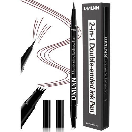 DMLNN 2-in-1 Double-ended ink Pen with 4 Tips and Ultra Fine Pencil, 3D Waterproof Long-Lasting Dual-Ended Eyebrow Pencil Creates Natural Eyebrow Shape and Holds All Day Long-Red Brown