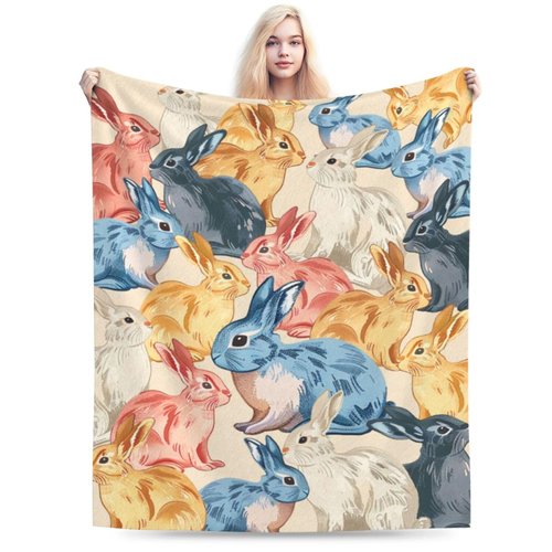 Rabbit Blanket Bunny Fleece Throw Blanket Super Soft Warm Cozy Fuzzy Plush Rabbit Blanket Gifts for Girls Boys Kids Room Decor 40"X50"