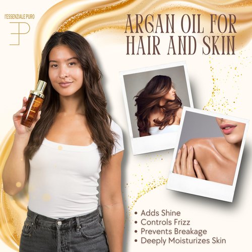 L'Essenziale Puro Moroccan Argan Oil for Hair & Skin – Luxury Multi-Purpose Elixir From Dubai – Nourishing Hair Oil – Moisturizing Face & Body Oil – Hair Serum For Frizzy, Damaged Hair – 100ml