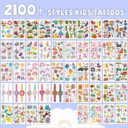 EMOME 2100+ Styles Temporary Tattoos for Kids, Tattoo Stickers for Kids Party Favors Birthday Supplies Decorations, Mermaid Dinosaur Truck Donut Fake Tattoos Stickers for Girls Boys (168 Sheets)