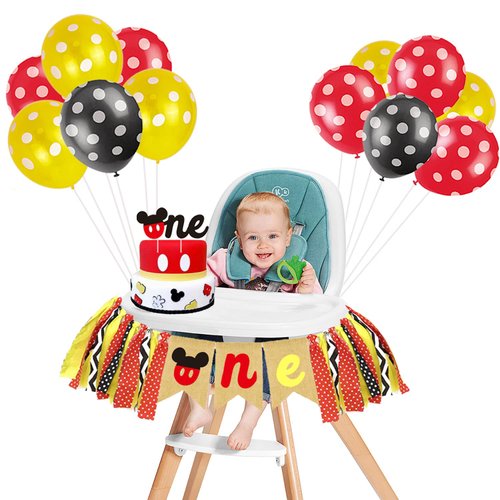 JoyBo Mickey Mouse First Birthday Highchair Banner Mickey Mouse Birthday Decorations Mickey Mouse Balloons For Kids Mickey Mouse 1st Birthday Party Decorations Supplies