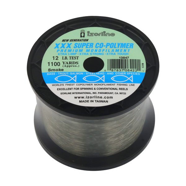 Izorline XXX Co-Polymer Monofilament Fishing Line 1/4 lb Bulk Spool (Smoke, 12 lb 1100 Yards)