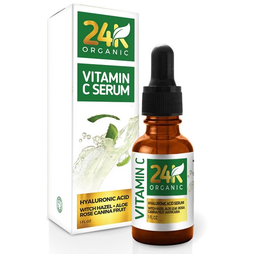 24K Vitamin C Serum for Face, Anti-Aging Topical Facial Serum with Hyaluronic Acid And Aloe Leaf, 1 fl oz