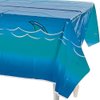 Fun Express Shark Tablecloth (1 Piece) Plastic, 54" x 108", Pool Party, Disposable Décor, Birthday Party Supplies