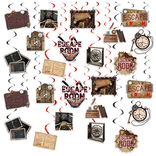 24 PCS Escape Room Hanging Swirl Decorations Escape Room Ceiling Streamers Hanging Decorations Escape Room Party Decorations for Escape Room Birthday Party Supplies