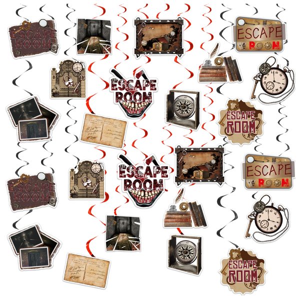 24 PCS Escape Room Hanging Swirl Decorations Escape Room Ceiling Streamers Hanging Decorations Escape Room Party Decorations for Escape Room Birthday Party Supplies