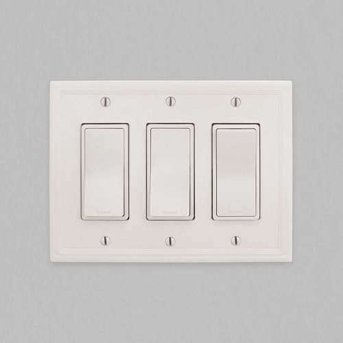 Questech Decor Triple Rocker Insulated Light Switch Cover, 3-Gang Electrical Wall Plate, Triple Switch Decorator Standard Size GFCI Receptacle Cover, Decorative Architectural Cornice, White
