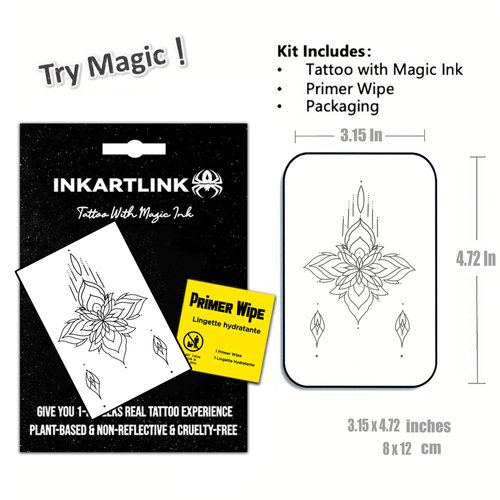 INKARTLINK Temporary Tattoos, Semi Permanent Tattoo Adult Art Design Waterproof Temp Tattoo Party Favors Tattoo Stickers Realistic Look, No Adhesive, Lasts 1-2 Weeks Black (Lotus 3)