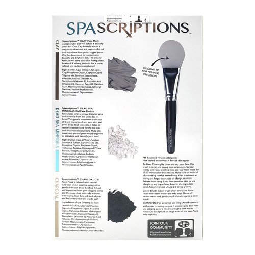 SpaScriptions Dead Sea, Charcoal, & Clay Gel Face Mask with Silicone Applicator - 3 Pack, 1.7 oz each Jar, 5.1 oz total