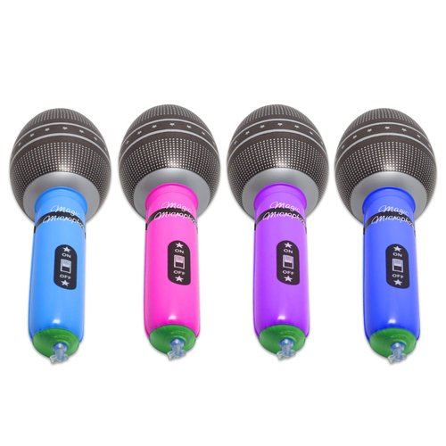 Novelty Place 12Pc Inflatable Microphone for Kids - Giant Blow Up Microphone Assorted Colors, Rock Star Inflatable Microphone Props for 80s 90s Musical Concert Themed Party Favors(10 Inches)