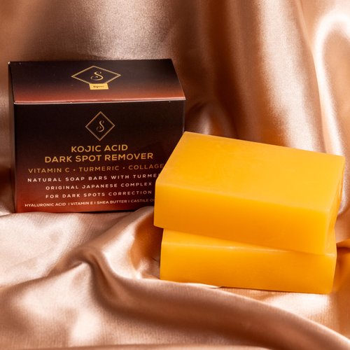Ssquare Organic Honey Turmeric Kojic Acid Soap. Dark Spot Remover Soap Bars with Vit C, Retinol, Collagen, Turmeric - Complex Infused with Hyaluronic Acid, Vitamin E, Shea Butter, Castile Olive Oil.