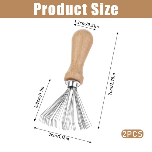 Hairbrush Cleaner Tool, 2 Pcs Mini Hair Brush Cleaner Wooden Handle Comb Cleaner with Metal Wire Rake Hair Clipper Cleaner Portable Hair Remover Tool for Home Salon Cleaning Hairs Dust Dirt Lint