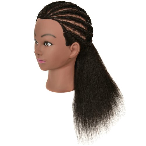 LOHXINHAIR 100% Real Human Hair Mannequin Head Manikin Manican Training Doll Head with Stand for Hairdresser Practice Braiding Styling Bleaching Dyeing Curling Cutting Natural Black