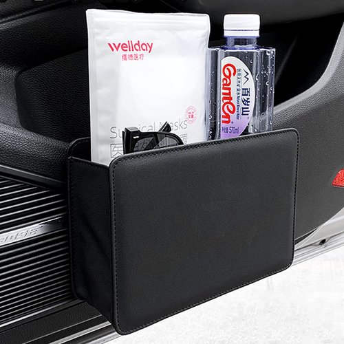 Accmor Car Trash Can, Leather Vehicle Trash Bin Car Dustbin Garbage Organizer Holder with One Roll Trash Bag, Foldable Hanging Mini Cars Storage Bag Container for Auto, SUV (Black)