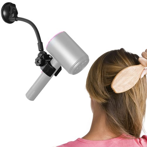 LUEXBOX Adjustable Hair Dryer Holder Stand, 360 Degree Rotation Blow Dryer Bracket with Positionable Arm and Suction Cup, Hands Free Hair Dryer Holder for Mirror and Ceramic Tile (Black 1Pack)