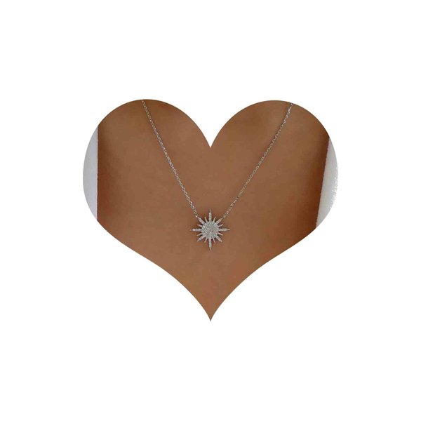 Erimberate Bohemian Crystal Sun Pendant Necklace Silver Sunburst Choker Necklace Paved Cz Sun Necklace Rhinestone Rising Sun Chain Necklace Jewelry for Women Gifts