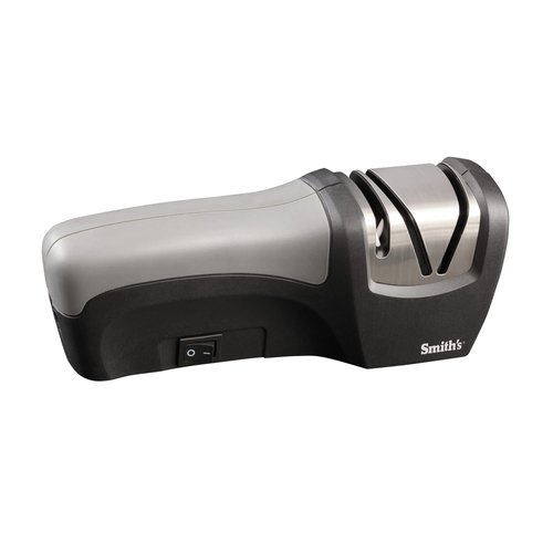 Smith’s 50029 Compact Electric Knife Sharpener | Stainless | Kitchen Knife 2 Stage Sharpener | Electric & Manual | Blade Guide | Quick Sharpening & Polishing | Straight Edge Blades | Handheld 120 V