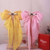 Hibasso 2-Piece Silky Satin Hair Bows Set for Women, Girls with Long Tails and Metal Clips – Aesthetic bow hair clip, Stylish Hair Accessories (Light Pink & Bright Yellow)