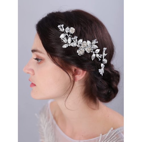 JWICOS Bride Wedding Hair Pins Bridal Hair Clips Flower Wedding Headpieces Leaves Wedding Hair Accessories for Women and Girls (Pack of 3)