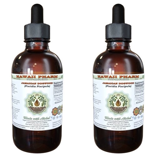 Hawaii Pharm Jamaican Dogwood Alcohol-FREE Liquid Extract, Jamaican Dogwood (Piscidia Piscipula) Dried Bark Glycerite Natural Herbal Supplement 2x2 oz