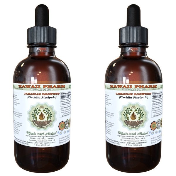 Hawaii Pharm Jamaican Dogwood Alcohol-FREE Liquid Extract, Jamaican Dogwood (Piscidia Piscipula) Dried Bark Glycerite Natural Herbal Supplement 2x2 oz
