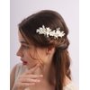 Teyglen White Flower Wedding Hair Comb Bridal Opal Crystal Hair Piece Silver Leaf Headpiece for Bride Wedding Hair Accessories for Women