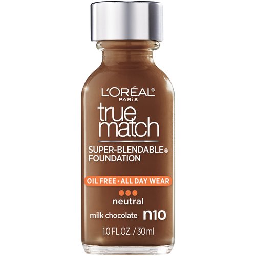 L'Oreal Paris Makeup True Match Super-Blendable Liquid Foundation, Milk Chocolate N10, 1 Fl Oz,1 Count