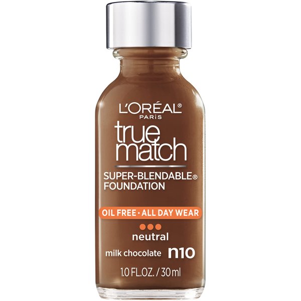 L'Oreal Paris Makeup True Match Super-Blendable Liquid Foundation, Milk Chocolate N10, 1 Fl Oz,1 Count