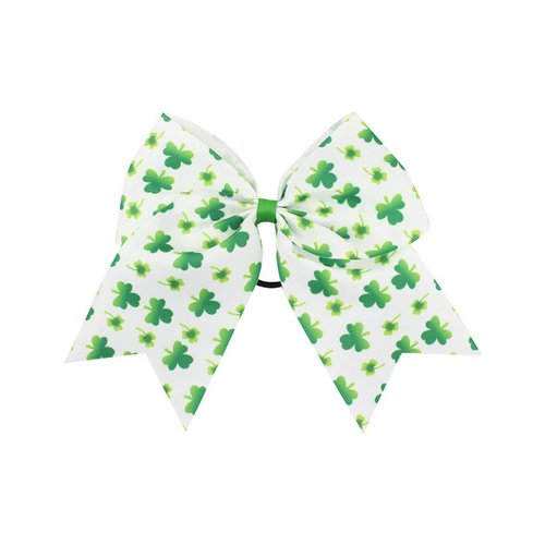St. Patrick's Green Cheer Bow Ponytail Holder Cheerleader Girls Big Hair Bow Tie JHSP13 (2 Pcs-A)