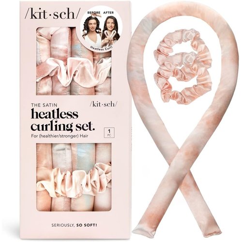 Kitsch Satin Heatless Curling Set for No-Heat Soft Curls - Overnight Hair Curlers & Curling Rod Headband, Frizz-Free Styling, Gentle Rollers for All Hair Types - 1 Pack (Sunset Tie Dye)