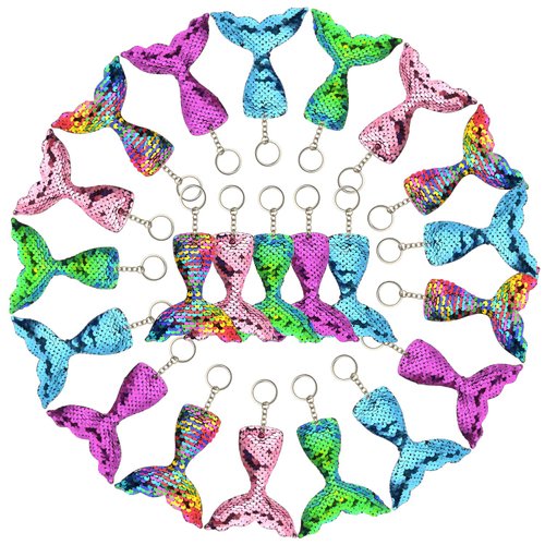 FEPITO 20 PCS Glitter Mermaid Tail Keychains for DIY Projects and Crafts, Mermaid Sequins Keychai...