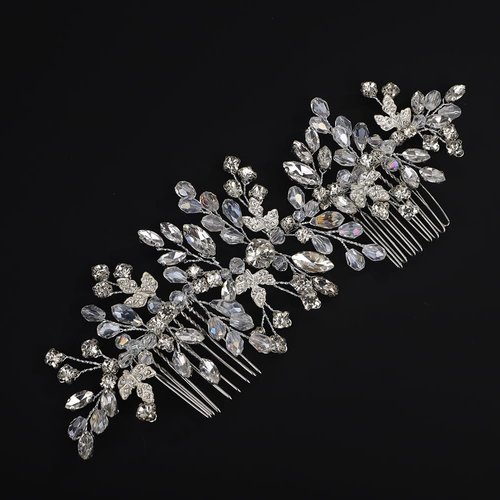 Rumtock Silver Hair Comb Set for Wedding Brides Women Hair Jewelry Bridal Handmade Crystal Jewelry (Silver)