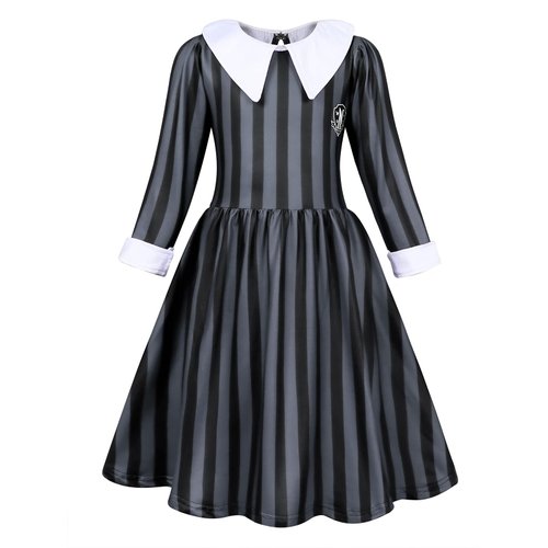 Sukyfecde Princess Costume Girls Kids Black Nevermore Academy School Dress Up Gothic Style Classic Striped Dresses Cosplay Outfits Size 4T (3-4 Years)