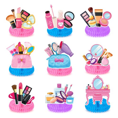 Qpout 9 Pieces Spa Party Decorations Makeup Birthday Party Decorations, Spa Party Table Centerpieces, Spa Birthday Party Supplies For Girls, Centerpiece Table Decorations For Spa