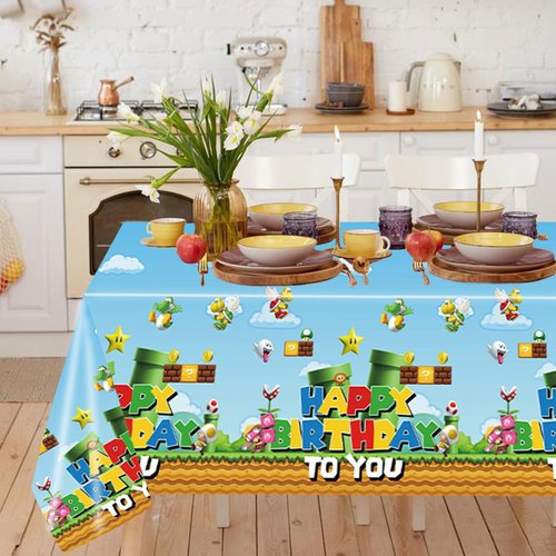 FANPROMS Mari.o Table Cloth Plastic 2 Pack 54 X 108 Inches Colorful Super Marioo Tablecloths Rectangle for Birthday Party Marioo Table Cover Disposable Game Tablecloth for Marioo Brothers Themed Decor