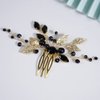 Teyglen Crystal Bride Wedding Hair Comb Black Rhinestone Crystal Hair Comb Gold Leaves Headpiece Hair Piece Black Headpiece Hair Accessories for Women