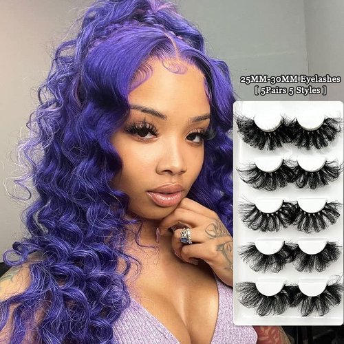 Lashes Eyelashes Long False Faux Mink Look Like Lash Extensions D Curl Wholesale Dramatic 3D 25mm-30mm Wispy Fluffy Strips Fake Eyelash Bulk Amazing For Women (5 Pairs 30mm set1)