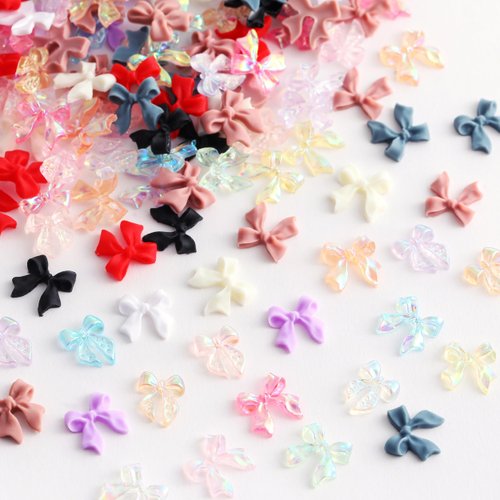 220 Pcs Aurora Bow Nail Charm 3D Bows Nail Charm Colorful Bowknot Nail Charm for Acrylic Nails Cute Butterfly Nail Pearl Resin Nail Rhinestone Glitter Christmas Accessories for Nail Art Crafts