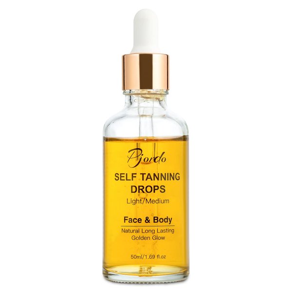 Pjordo Self Tanning Drops, Self Tanner Drops for Face and Body, Self Tan Drops Medium Color, Face Tanning Drops to Add to Moisturizer, Natural Sunless Tanner Drops Gradual Tan, Cruelty Free, 1.69Fl Oz