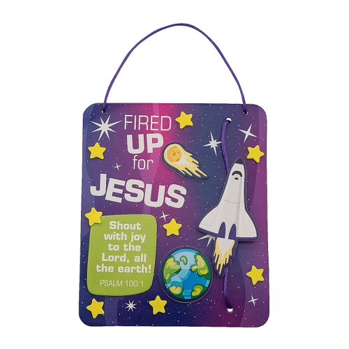 Fun Express Outer Space VBS Bible Verse Sign Craft Kit - VBS Vacation Bible School Supplies/Decor, Makes 12
