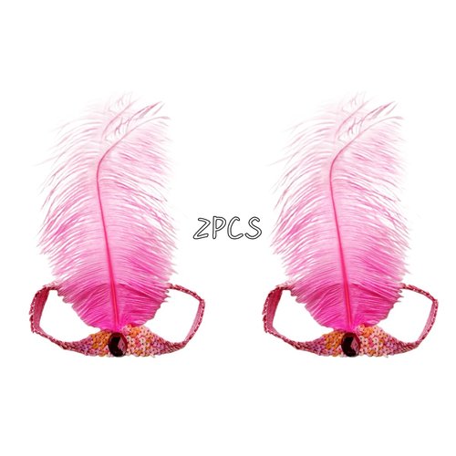 XKTEI 2pcs Feather Headdress,Sequins Headband,1920s Flapper Headpiece,Carnival Party Headwear,Costume for Gatsby Theme Party,Mardi Gras Feather Headband (Pink-1)