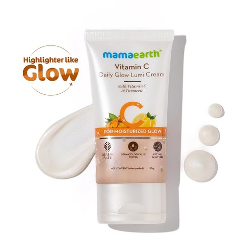 Mamaearth Vitamin C Daily Glow Lumi Face Cream | Moisturized Skin with Highlighter Like Glow | Relieves Dullness & Revives Natural Radiance | Lightweight & Non Sticky | 1.06 Oz/30g