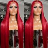 QMSSR Synthetic Lace Front Wig Red Long Straight Lace Front Wigs for Black Women Heat Resistant Fiber Hair Glueless Lace Wigs Pre Plucked Hairline