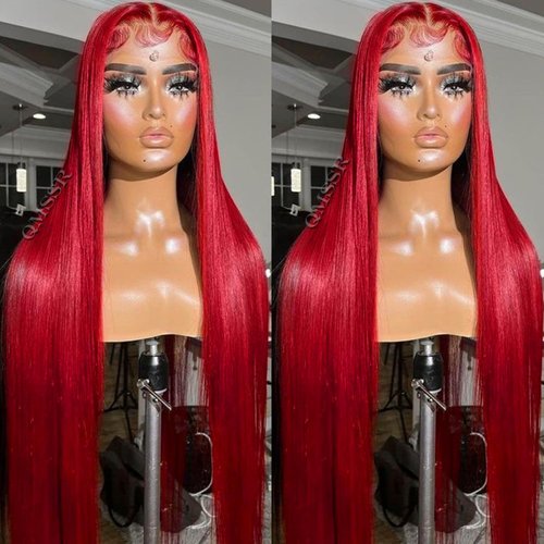 QMSSR Synthetic Lace Front Wig Red Long Straight Lace Front Wigs for Black Women Heat Resistant Fiber Hair Glueless Lace Wigs Pre Plucked Hairline