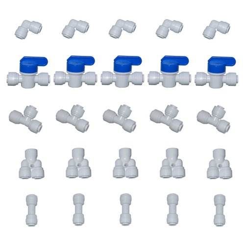YZM Quick Connector,Push to Connect Water Tube Fitting Ball Valve ,Tee,Straight Union,Eblow Union Tube Fitting,for RO Water Systems, Water Filter,Water purifiers (1/4" quick connector 25pcs)