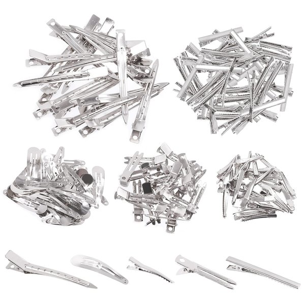 Swpeet 160Pcs Hair Accessories Kit - 5 Pattern Metal Barrettes, Alligator Clips, Duck Bill Clips, Flat Top Hairpins for Resin Crafting