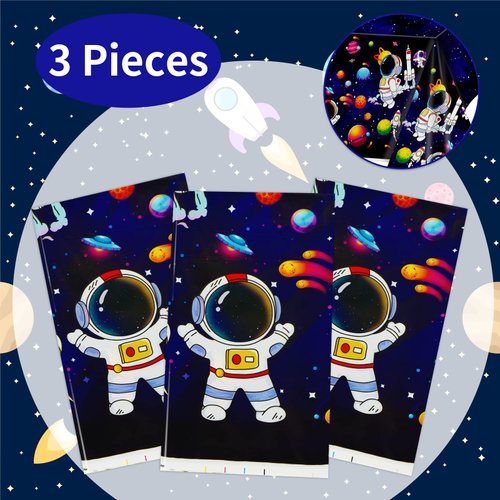 3 Pack Space Tablecloth, Outer Space Tablecloths Astronaut Party Decorations Disposable Plastic Rectangle Galaxy Table Cover For Kids Baby Shower Birthday Outer Space Themed Party Supplies 51" X 87"