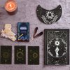 Wooden Tarot Card Case and Wooden Tarot Card Stand Holder, Tarot Cards Box Fortune Telling Trinket Keepsake Box with Pendulum Board Moon Shape Tarot Card Altar Display Stand for Witch (Fresh Style)