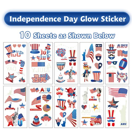 4th of July Temporary Tattoos Stickers American Flag Red White and Blue Party Supplies， Fourth of July USA Party Decorations Patriotic Party Favors，Independence Day，Memorial Day